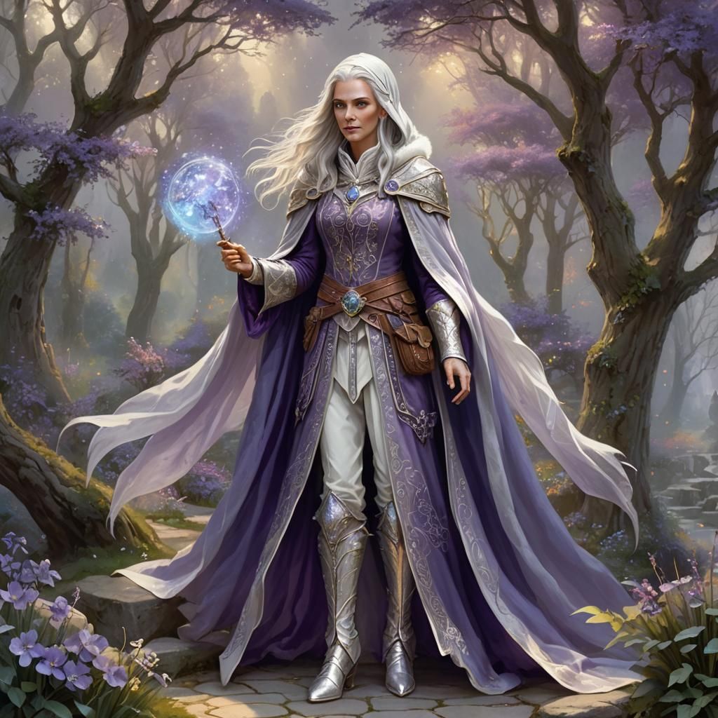 High Elf Bard with Silver Hair in Ethereal Fantasy Style
