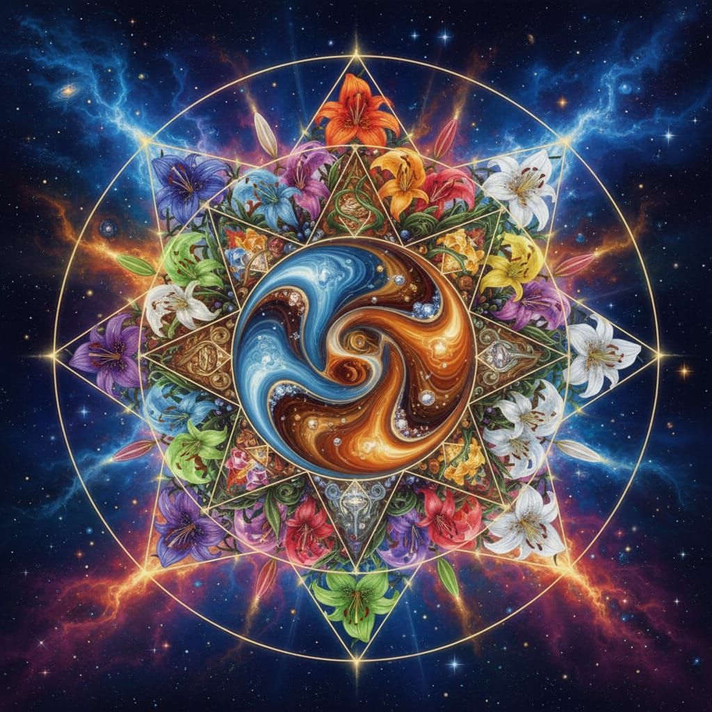 Majestic Yantra of Five Elements in Cosmic Visionary Art
