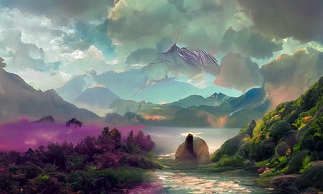 Dreamy Mountains: Creatures Awaken in Watercolor Vista