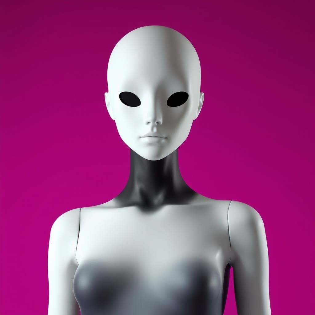 Hyper-Realistic Portrait of a Chalk-White Mannequin in Magen...