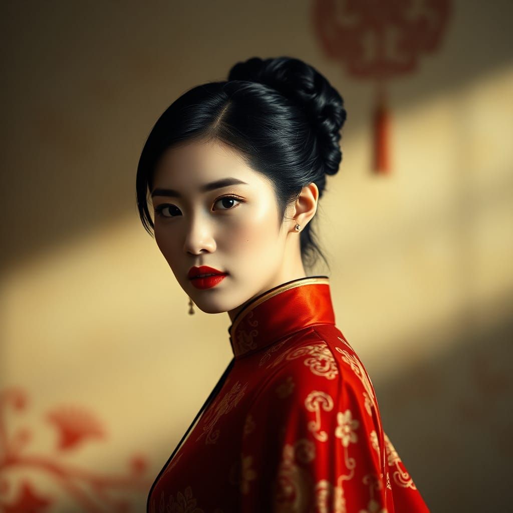 Elegant Chinese Beauty in Film Noir Style
