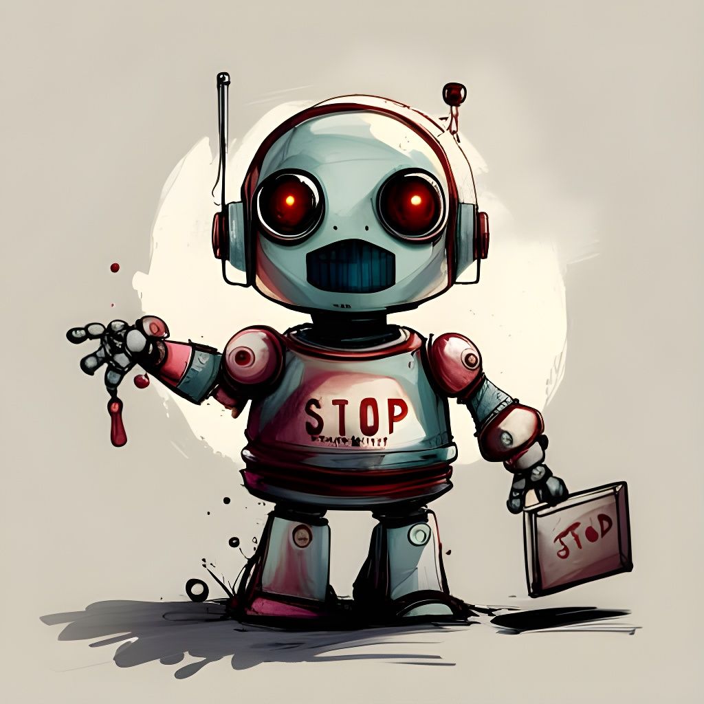 Chibi Robot's Plea: A Colorful Digital Painting