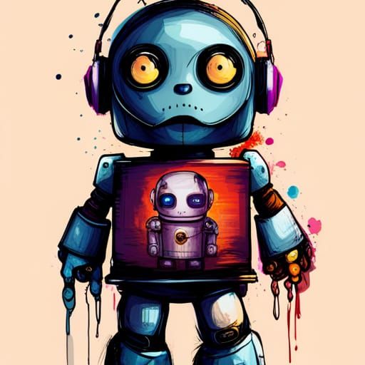 Adorable Chibi Robot with STOP Sign