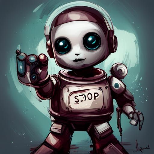 Adorable Chibi Robot Graffiti Art Portrait