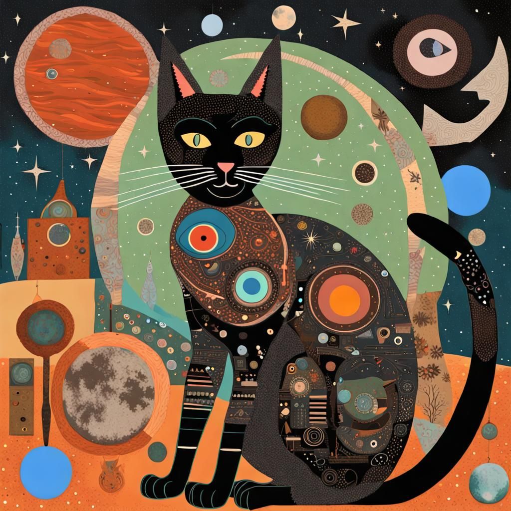 Whimsical Cat in Space Digital Art
