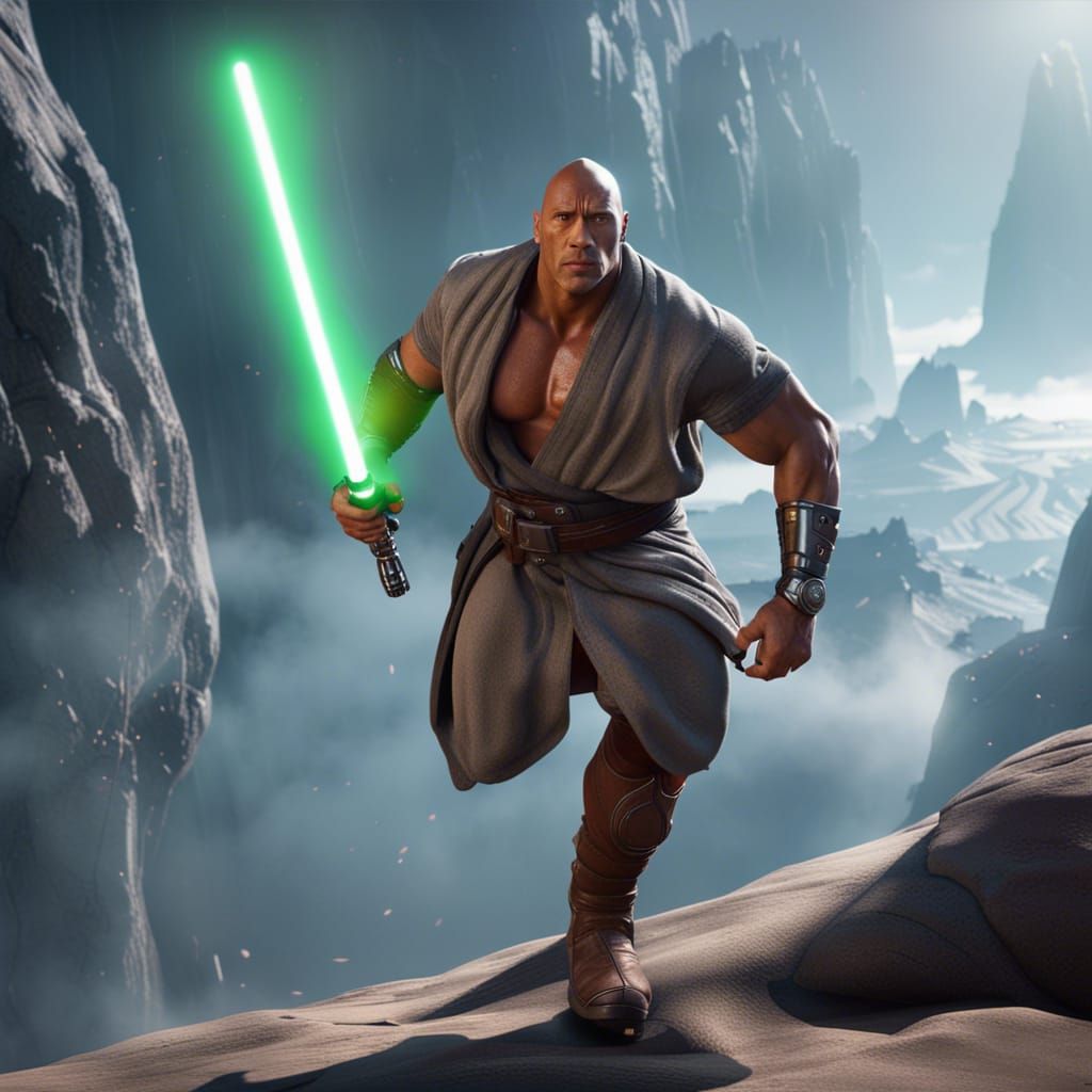 Dwayne Johnson as Jedi Knight in 3D Render