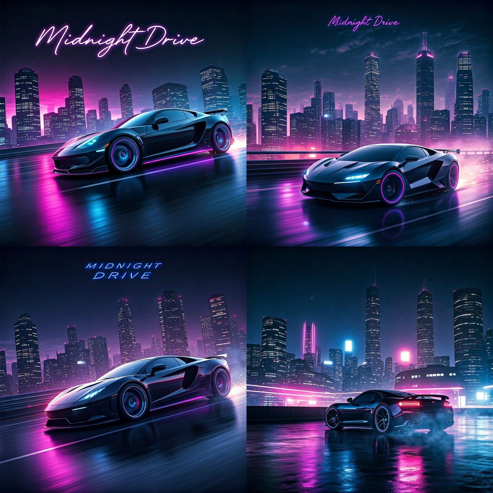 Hyper-Realistic Drift Car Cover Art in Cyberpunk Cityscape