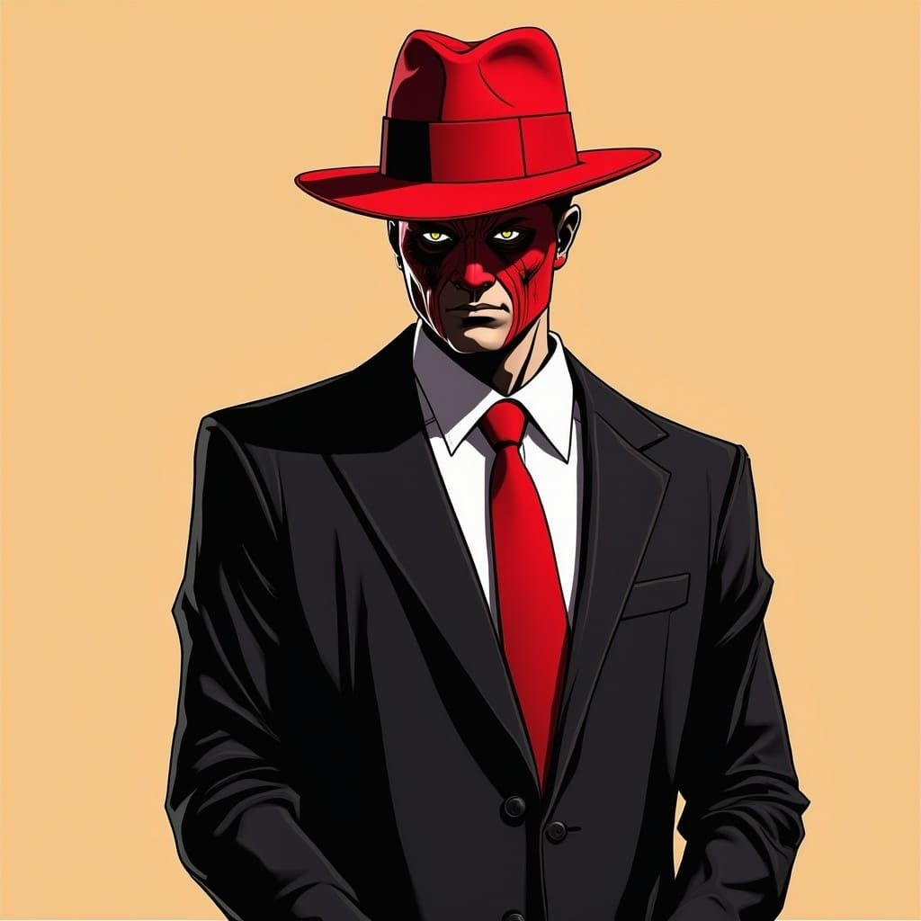 Man in Red Mask and Suit: A Digital Illustration