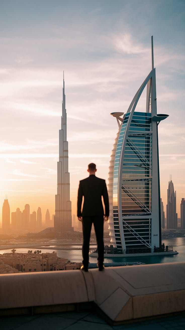 Ethereal Dubai Sunset: Burj Al Arab and Burj Khalifa in Cine...