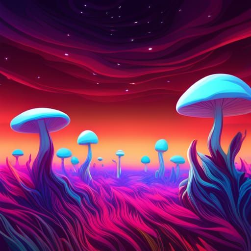 Blue Mushroom Forest: Digital Art Dreamcore