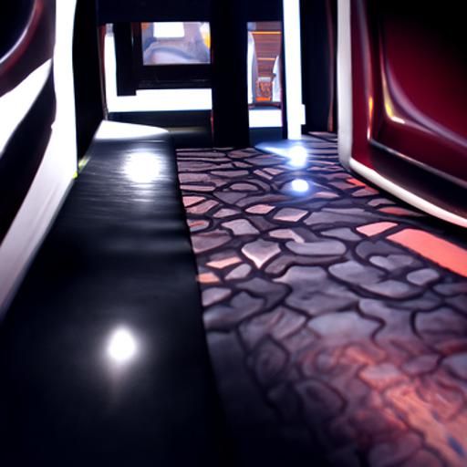 Surreal Black Hole Hallway with Red Carpet