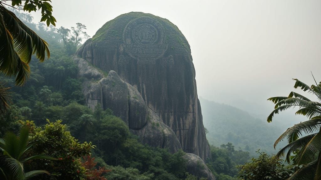Ancient Guatemala Symbol on a Majestic Stone in a Tropical P...