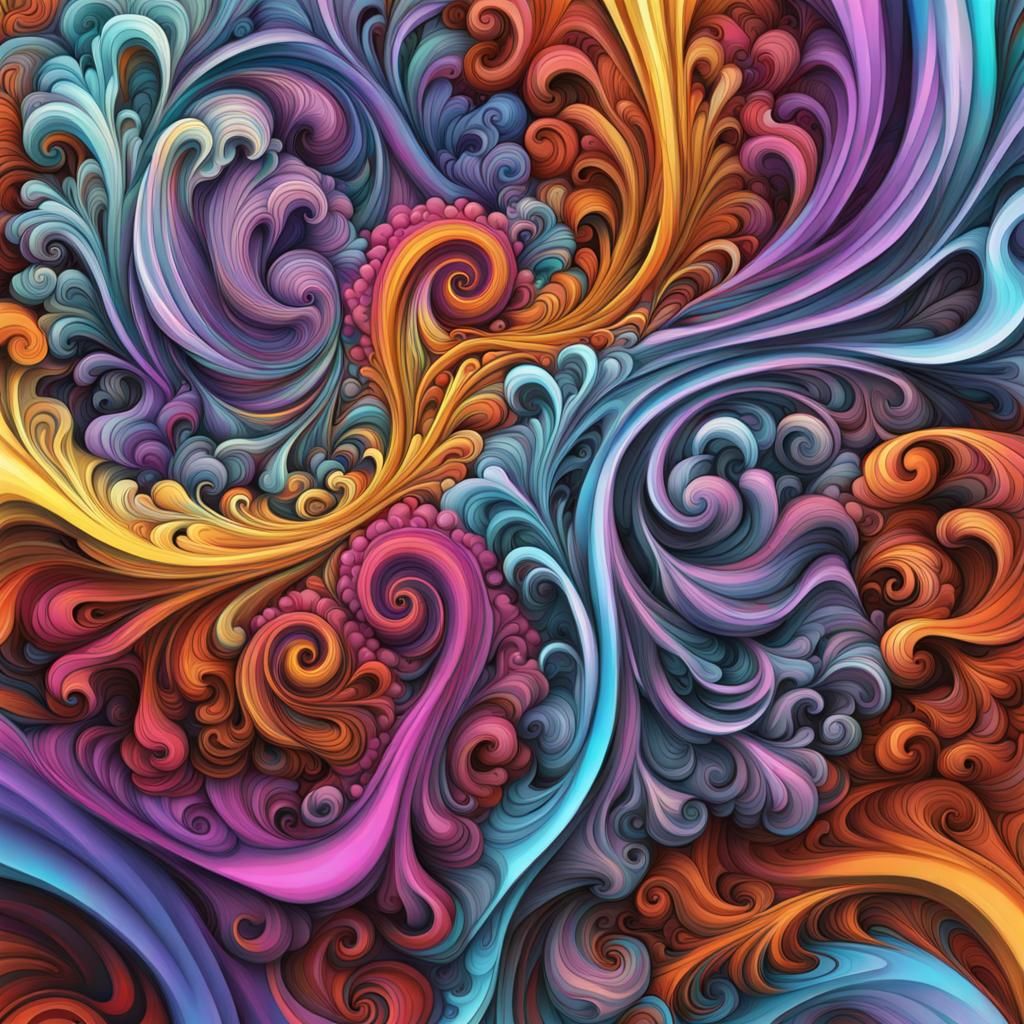 Colorful Abstract Fractal Waves in Graffiti Art Style