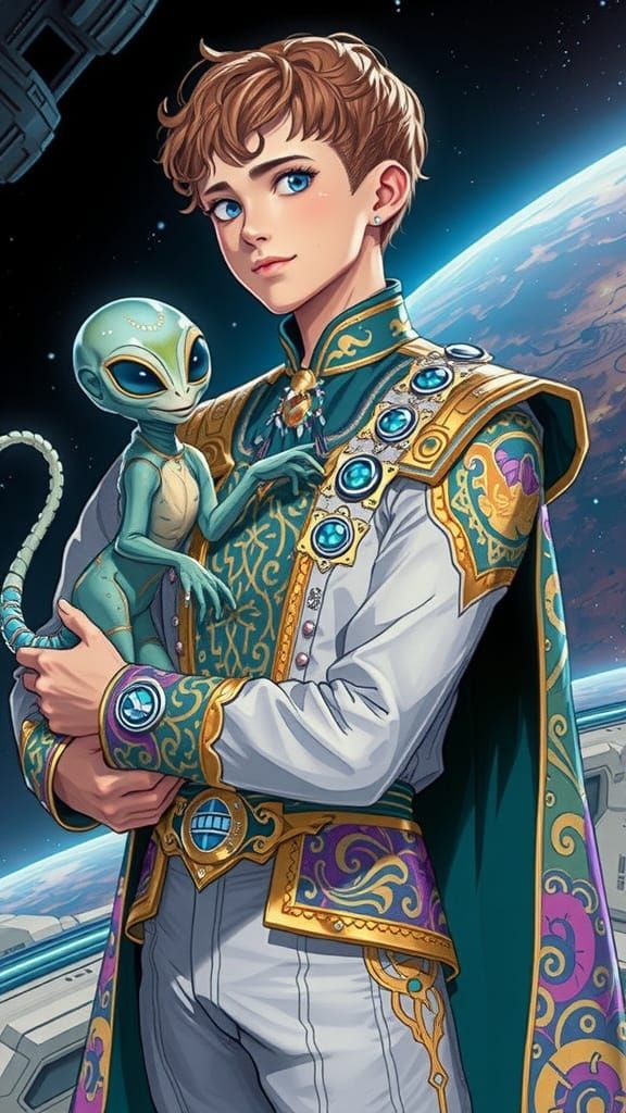 Space Prince With Alien Pet in Sci-Fi Galaxy