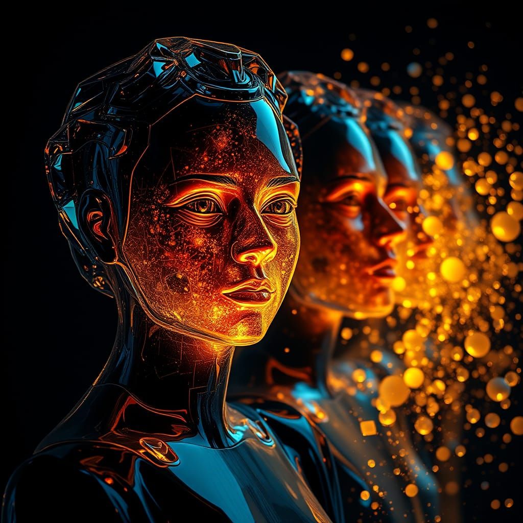 Illuminated Glass Sculpture in Surreal Style