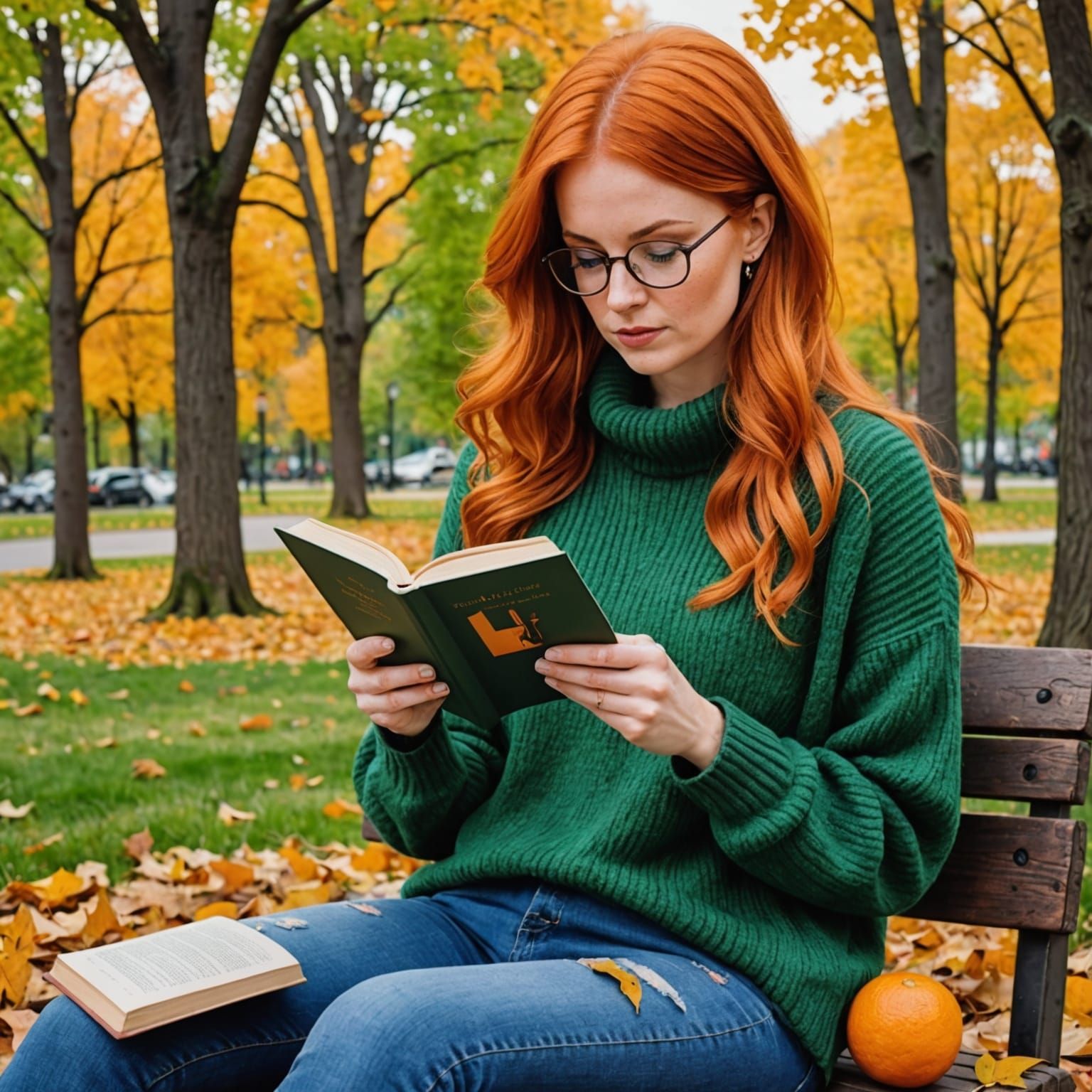 Woman Reading in Park in Alcohol Ink Style
