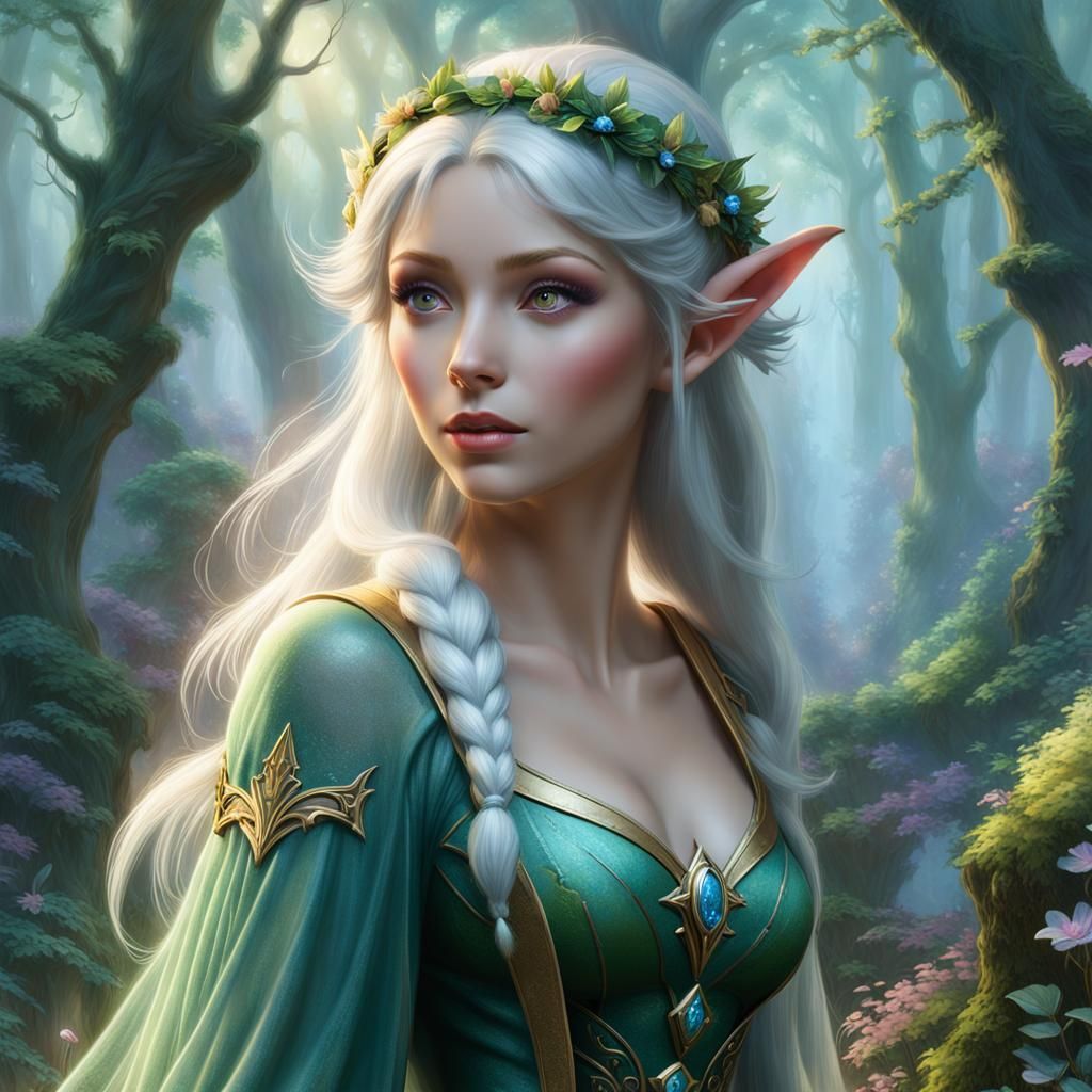 Elves Healing Enchanted Forest in Ethereal Fantasy Style