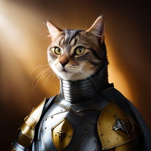Cat Knight Portrait in Armour