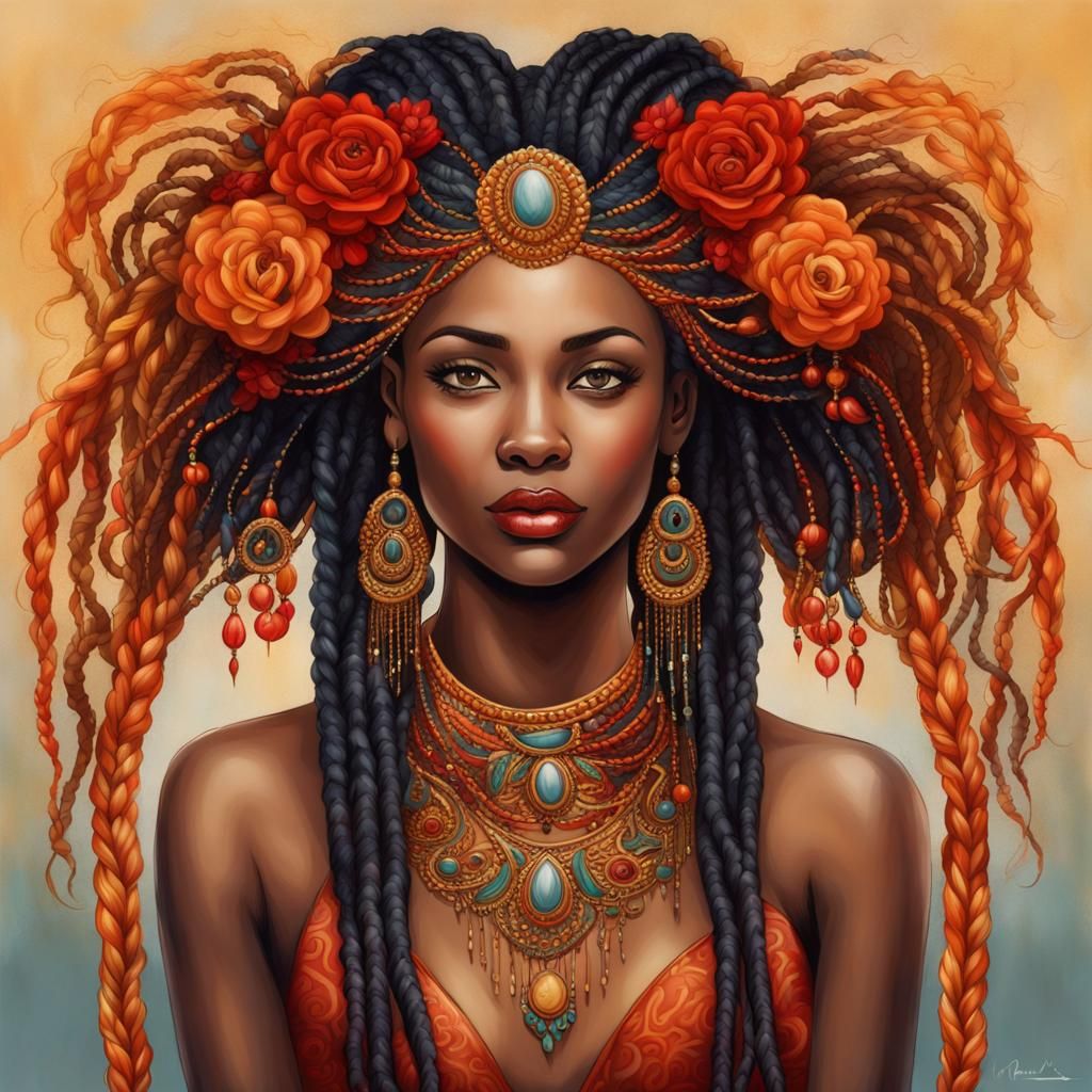 Woman with Flowing Braided Hair, Fantasy Art