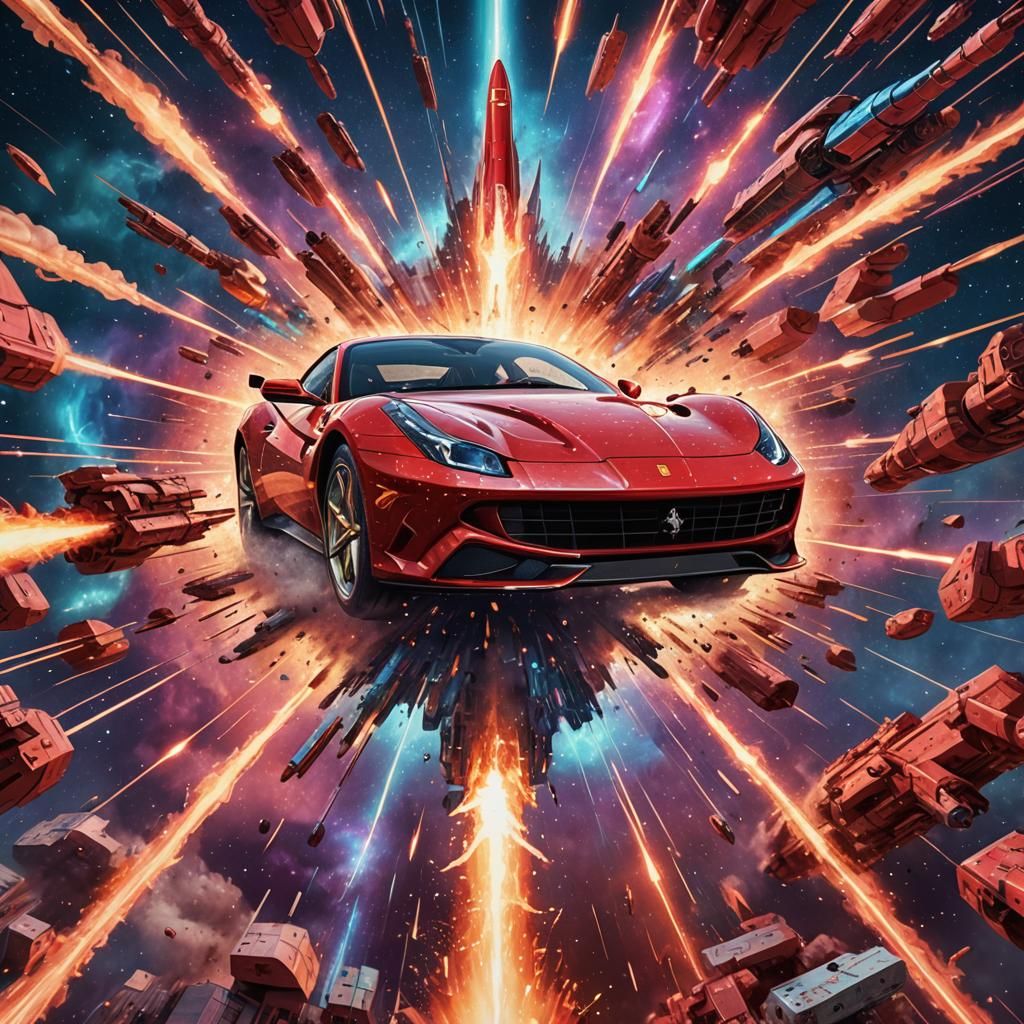 Ferrari Races Over Missile in Cosmic Explosion