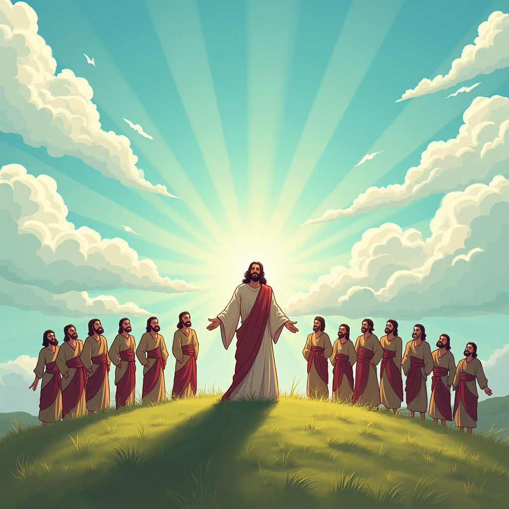 Jesus Preaching to Apostles in Anime Style