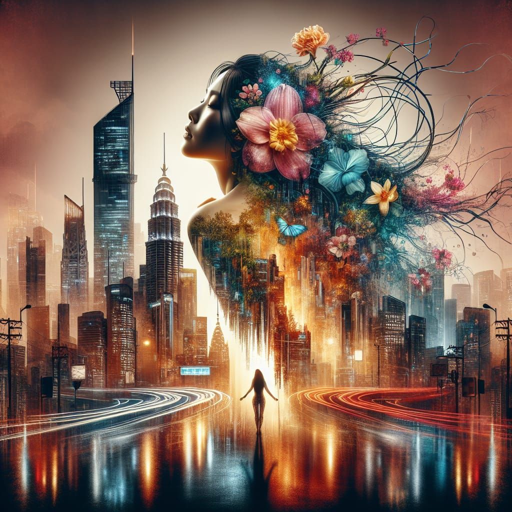 Surreal Double Exposure: Nature Meets Technology