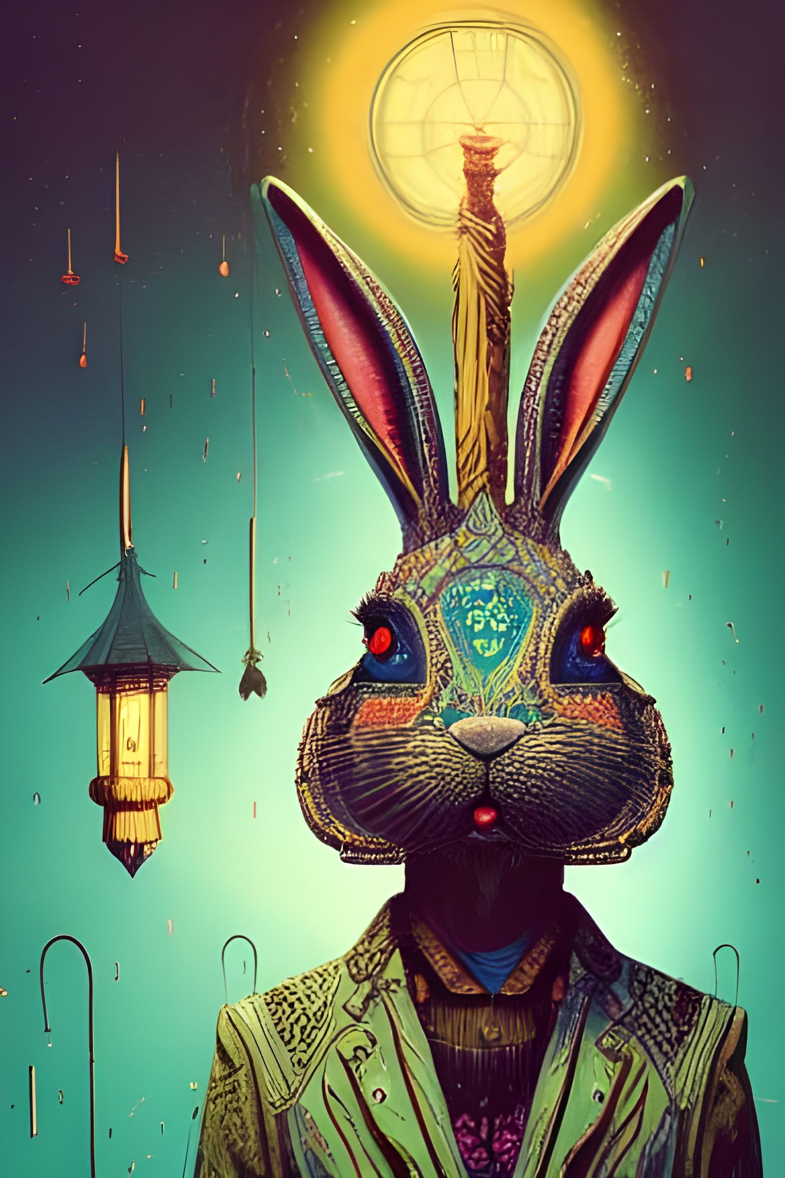 Anthropomorphic Rabbit God, Intricate Digital Art