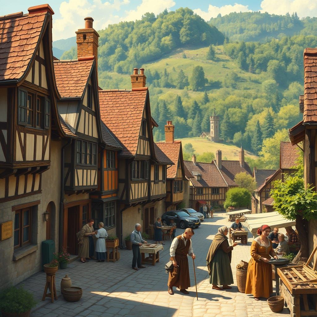 Medieval Village Life in Warm, Golden Light