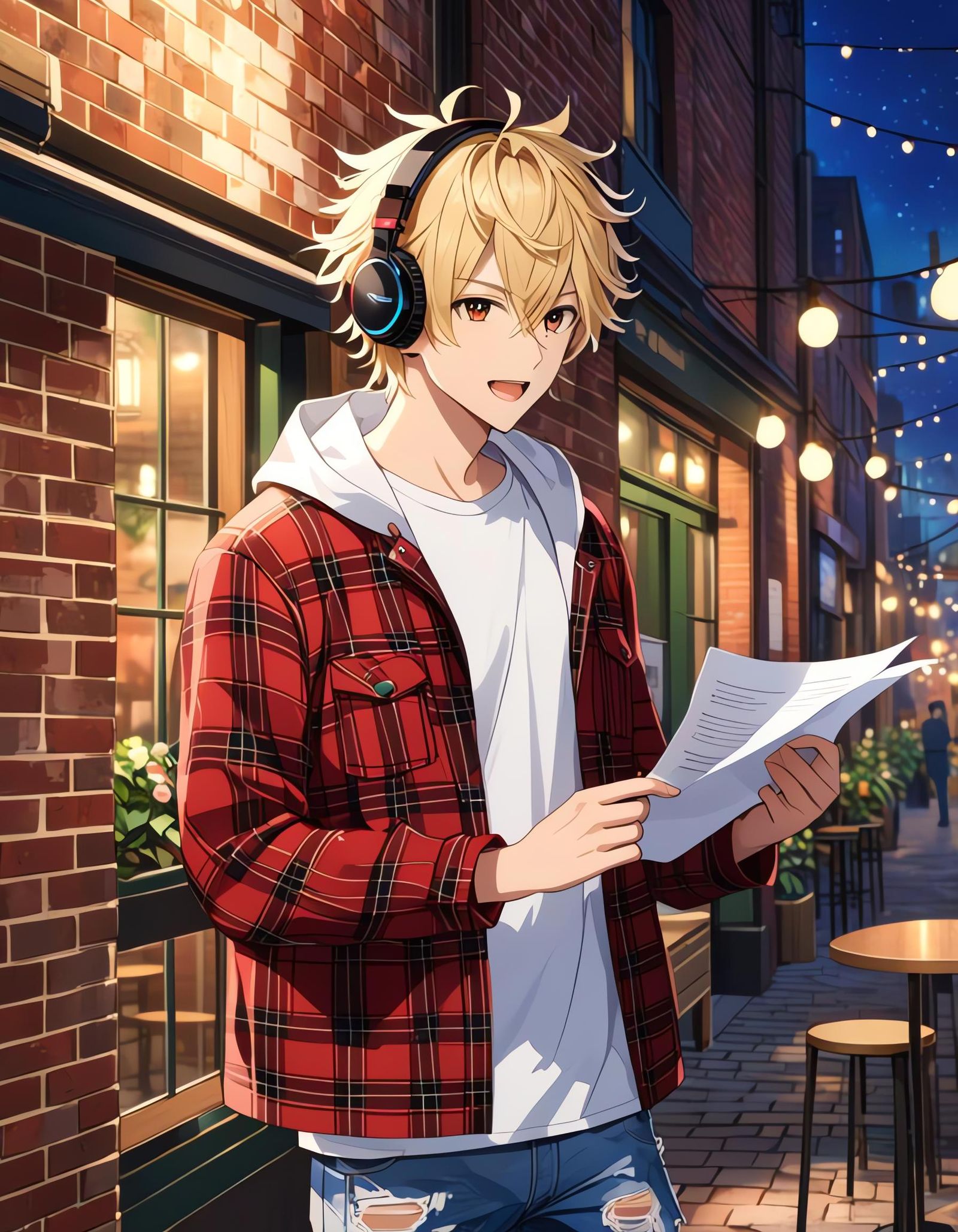 Boy Reading Poetry on Stage in Cafe Cel-Shading