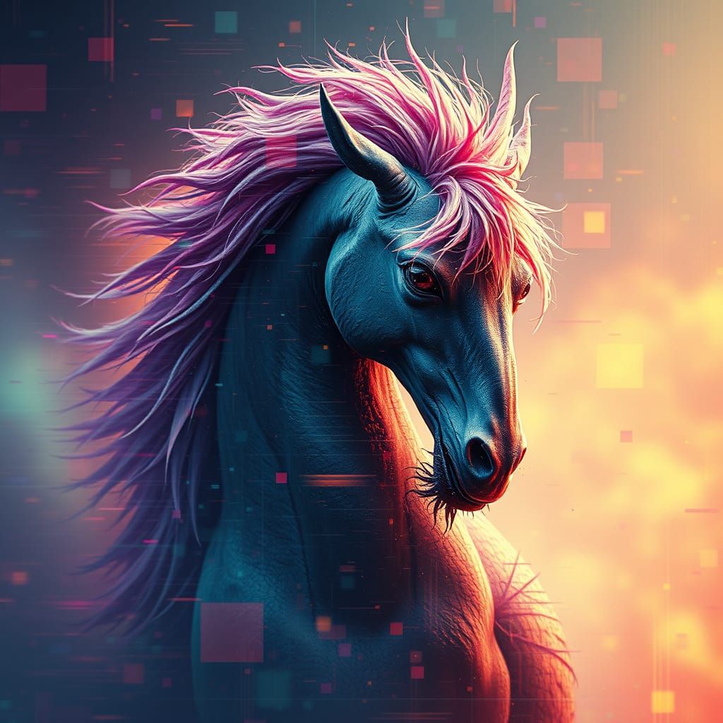 Melting Hippogriff in Glitch Art Style