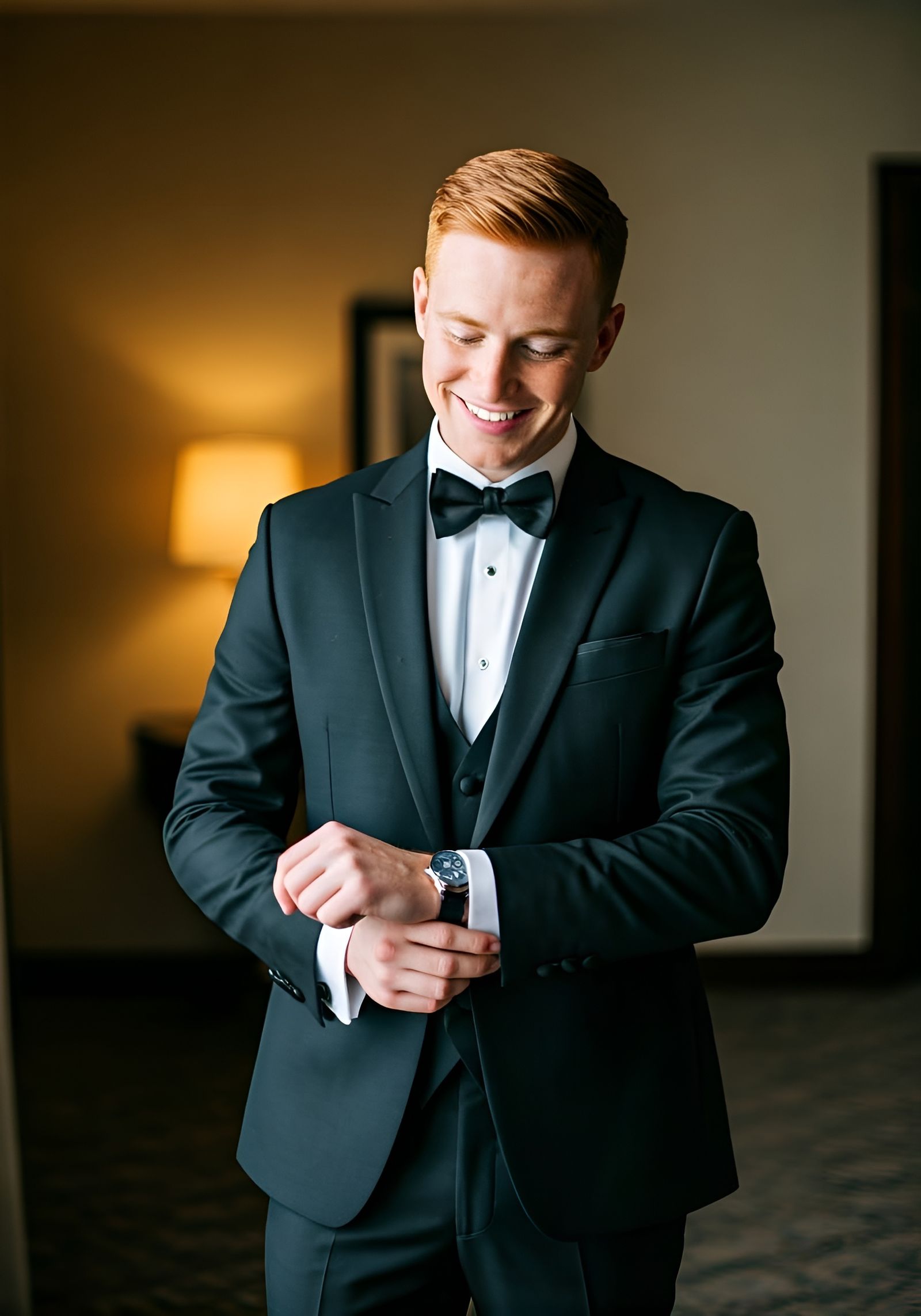 Dashing Groom in Photorealistic Black Tuxedo Portrait