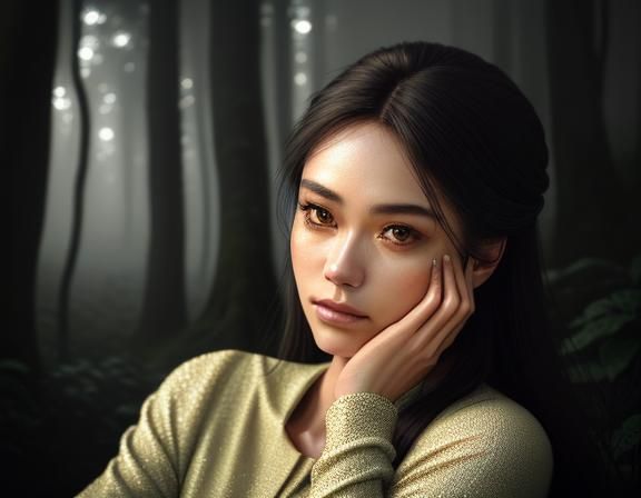 Hyper-Realistic Portrait of Woman in Misty Forest