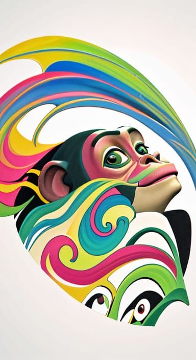 Vibrant Fauvist Chimpanzees in Natural Habitat