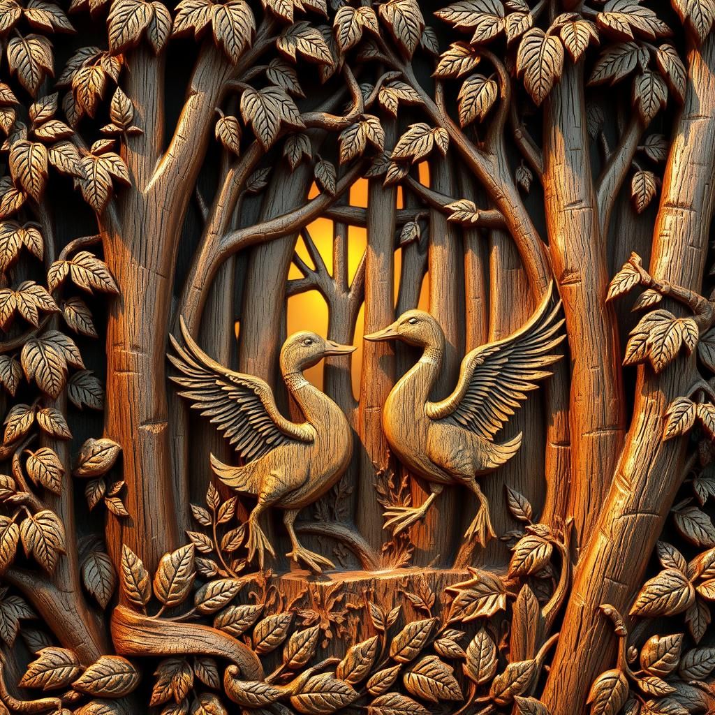 Ducks Dancing: A Medieval Wood Relief Carving