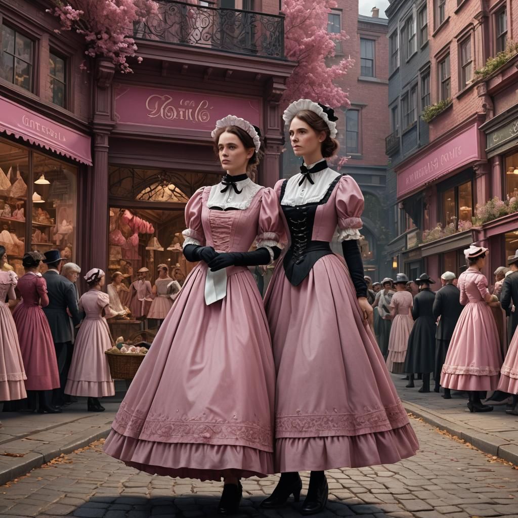 Victorian Maid and Mistress Shopping: Detailed Matte Paintin...