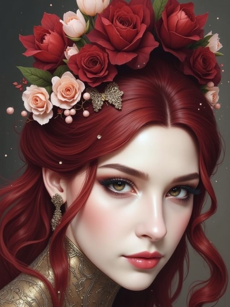 Mystical Earth Witch with Cherry Blossoms and Intricate Desi...