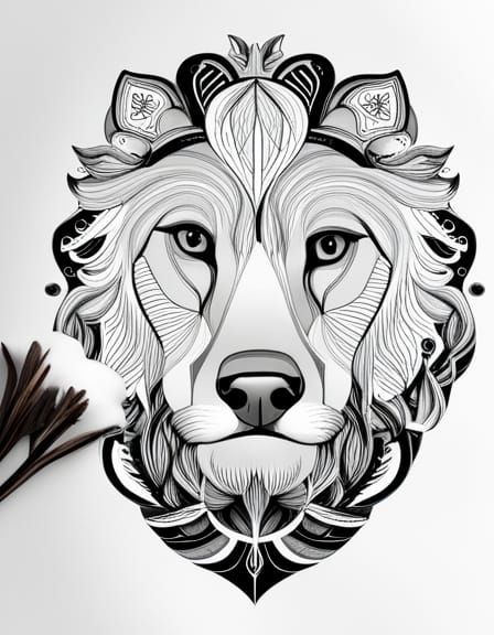 Harmonious Animal Faces in Black and White Mandala