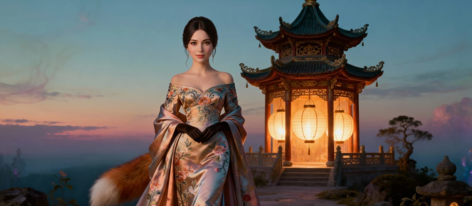 Elegant Fox Pagoda in Haute Couture Style