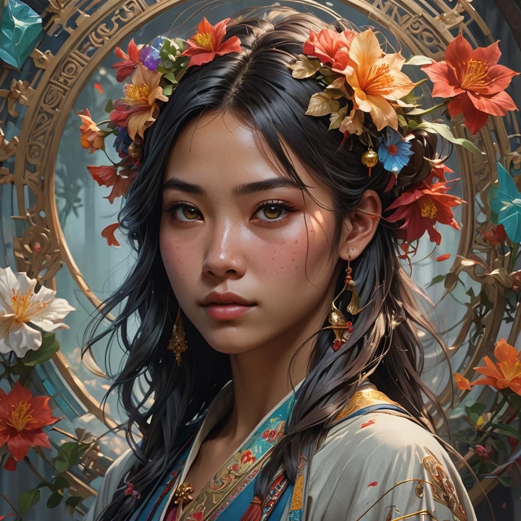 Hyperrealistic Portrait of a Vietnamese Romanian Girl