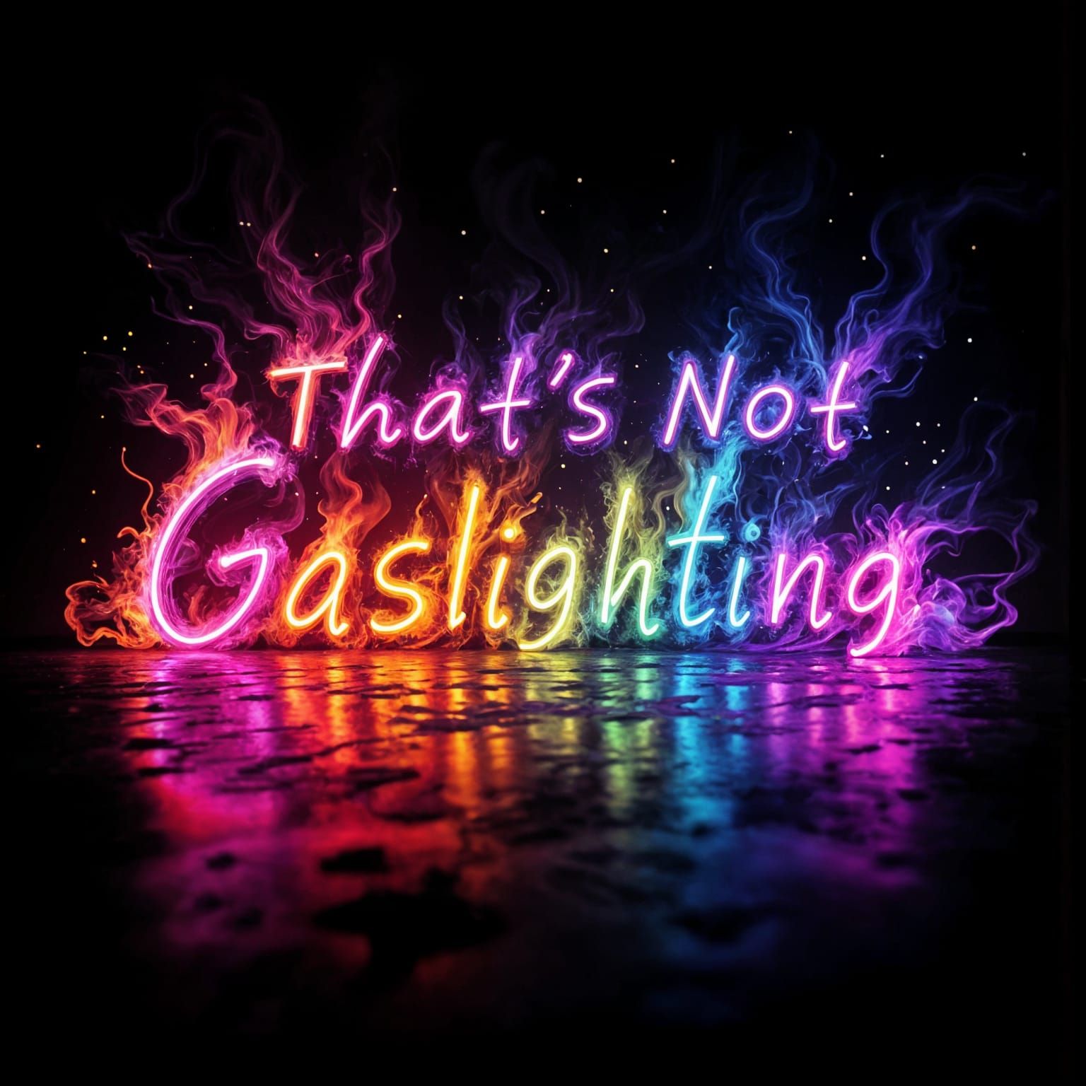 Neon Rainbow Letters Say 'That's Not Gaslighting!!!'