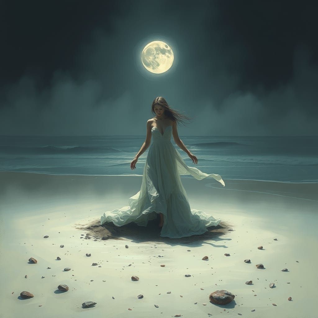 Maiden of the Moonlit Shore Rises from the Waves