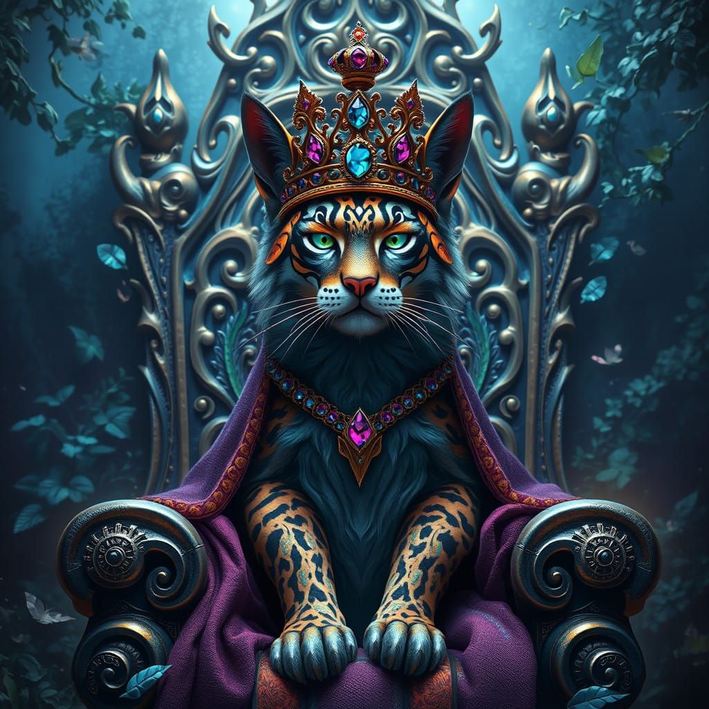 Regal Feline Monarch in Opulent Fantasy Realm