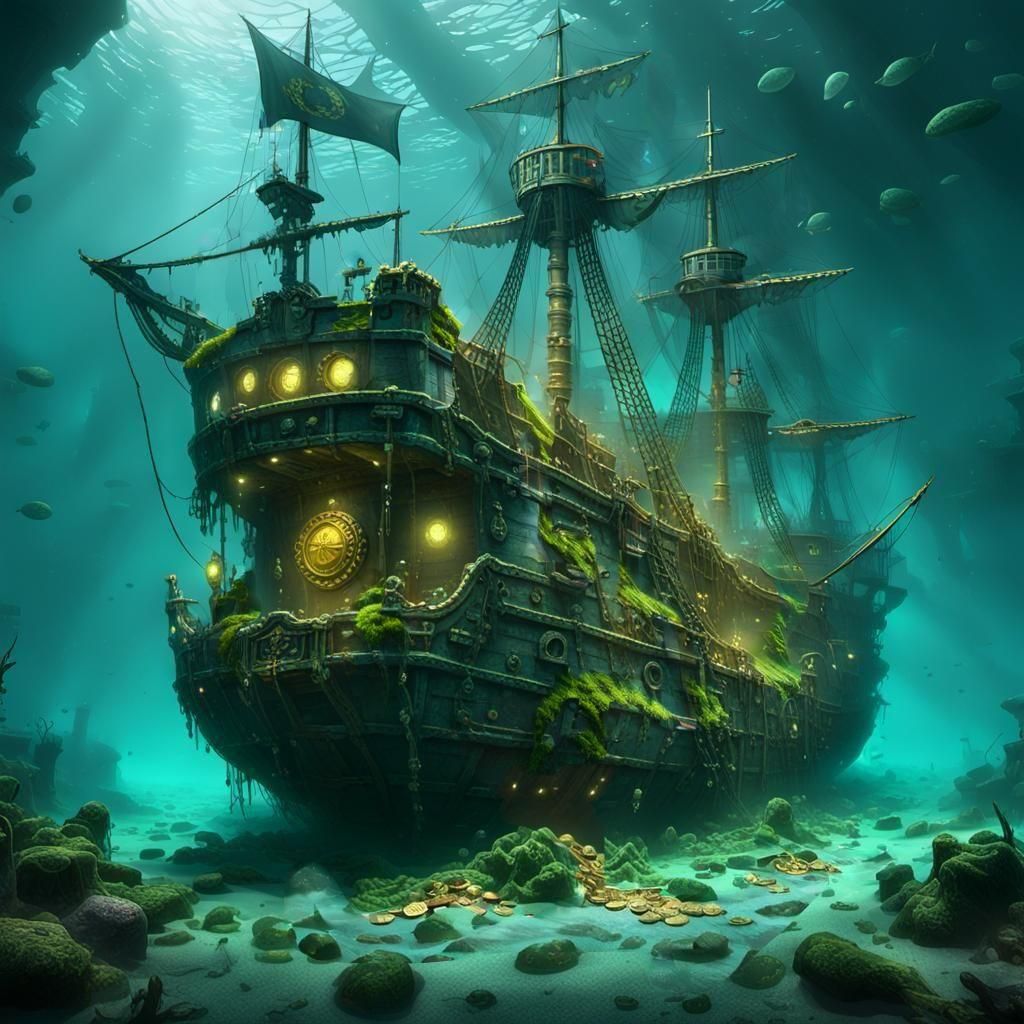 Sunken Pirate Ship in Detailed Matte Painting