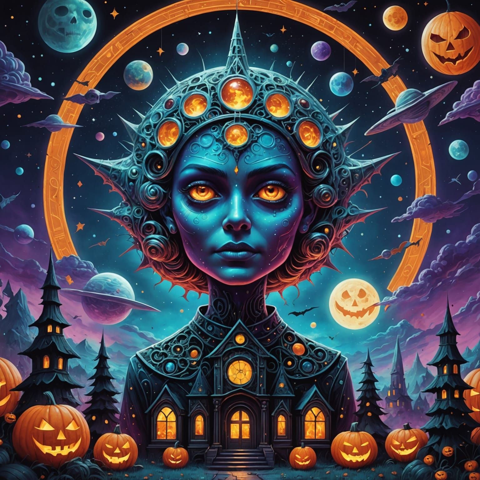 Halloweentown in Astral Cosmic Illustration