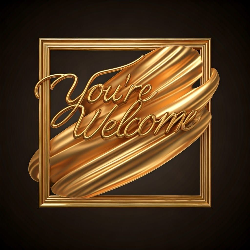 Golden Banner Says You're Welcome: 3D Render