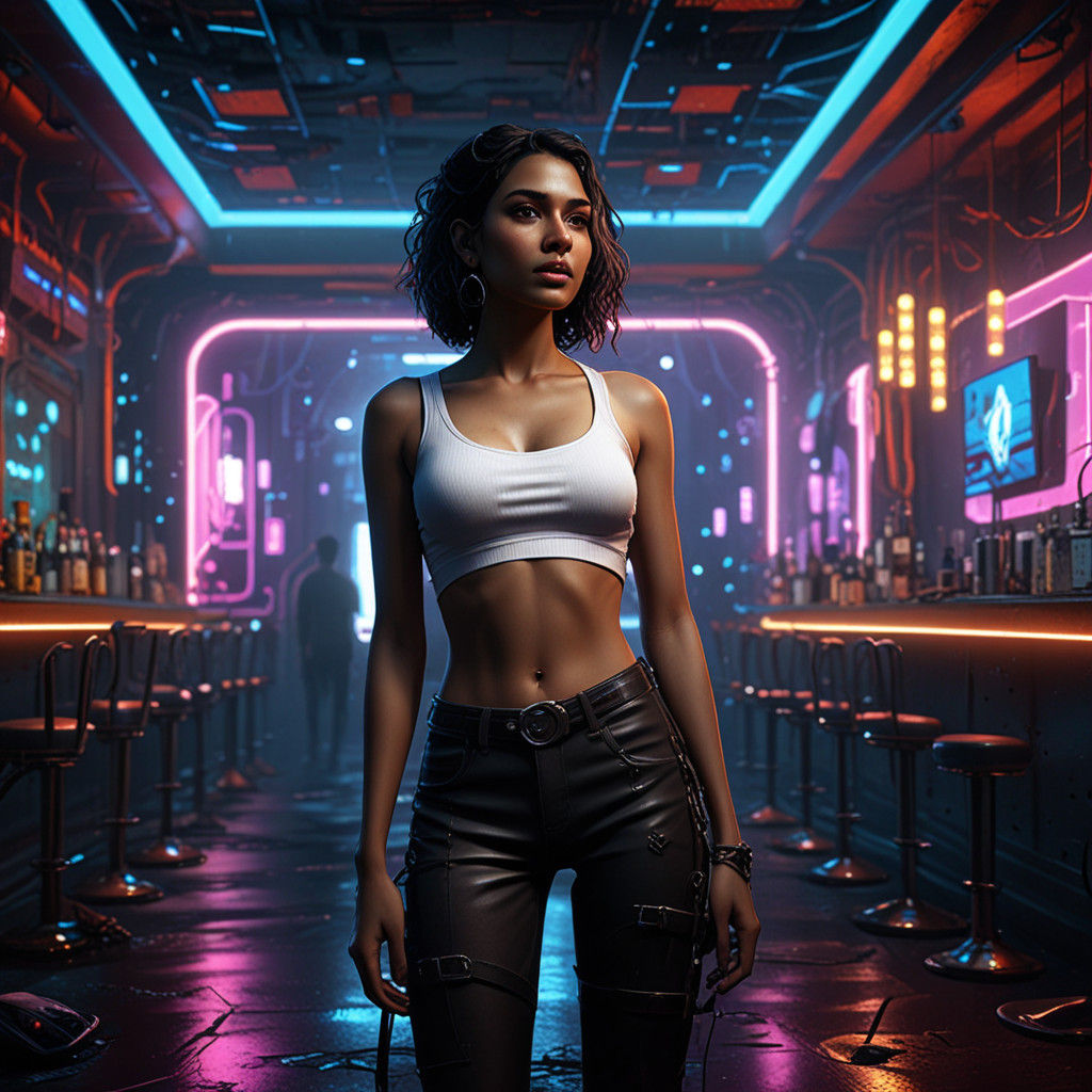 Stunning Indian woman poses on a nightclub floor