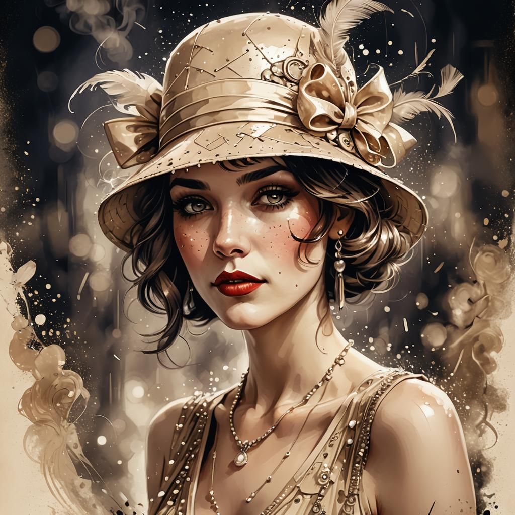 Art Deco Flapper Girl Portrait in Steampunk Style