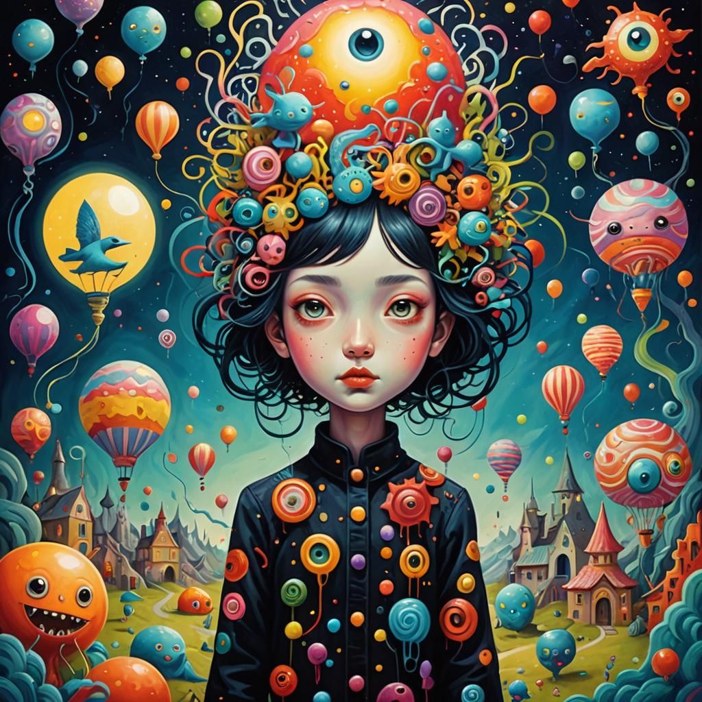 Pop Surrealism Dreamscape with Strange Characters