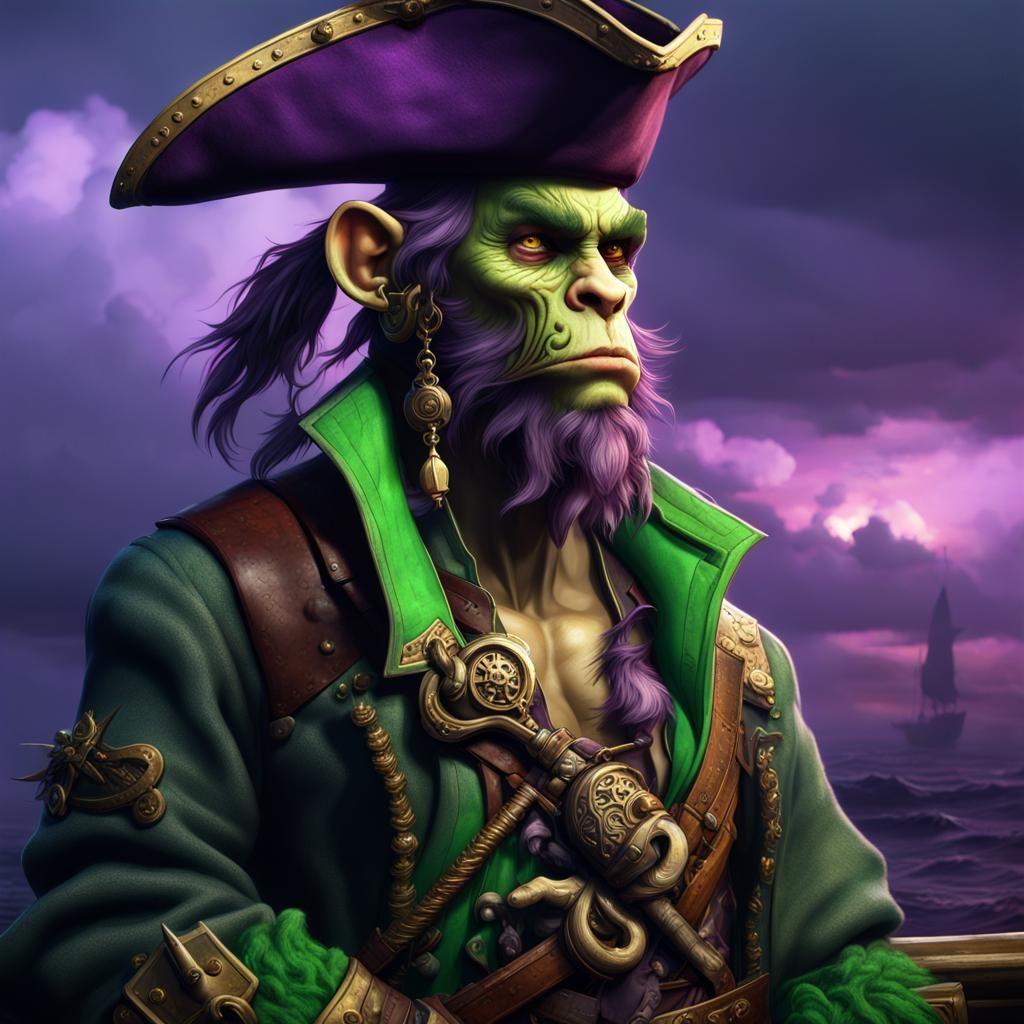 Monkey Pirate in a Stormy Sky: Dark Fantasy Concept Art