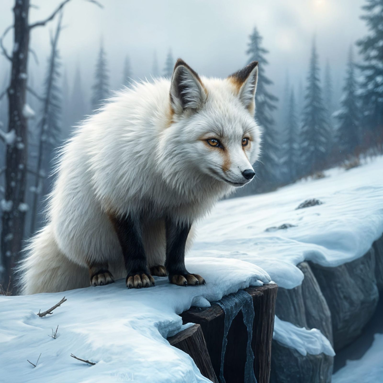 Arctic Fox in Winter Landscape, Matte Painting